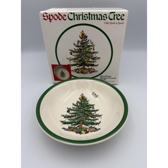 Vintage SPODE Christmas Tree Set of 4 Dessert/Cereal Bowls 6.25" NIB. England - Picture 1 of 4